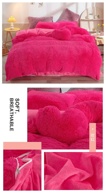 Luxury Autumn Winter Warm Pink Bedding Set Plush Kawaii Mink Velvet Queen Duvet Cover Set with Sheets Single Double Bedding Sets