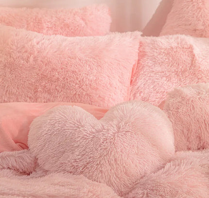 Luxury Autumn Winter Warm Pink Bedding Set Plush Kawaii Mink Velvet Queen Duvet Cover Set with Sheets Single Double Bedding Sets