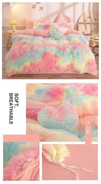 Luxury Autumn Winter Warm Pink Bedding Set Plush Kawaii Mink Velvet Queen Duvet Cover Set with Sheets Single Double Bedding Sets