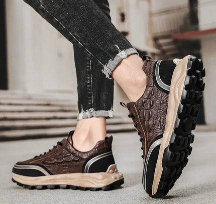 CrocoStride™️ Crocodile Pattern Lace-Up Sneakers