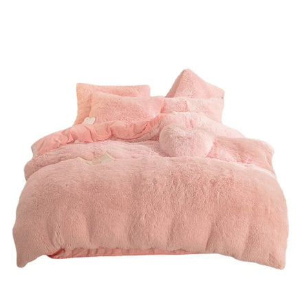 Luxury Autumn Winter Warm Pink Bedding Set Plush Kawaii Mink Velvet Queen Duvet Cover Set with Sheets Single Double Bedding Sets