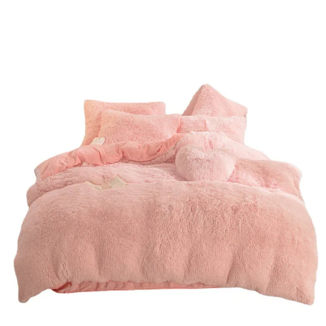 Luxury Autumn Winter Warm Pink Bedding Set Plush Kawaii Mink Velvet Queen Duvet Cover Set with Sheets Single Double Bedding Sets