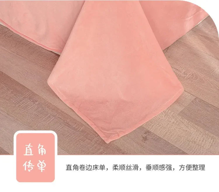 Luxury Autumn Winter Warm Pink Bedding Set Plush Kawaii Mink Velvet Queen Duvet Cover Set with Sheets Single Double Bedding Sets