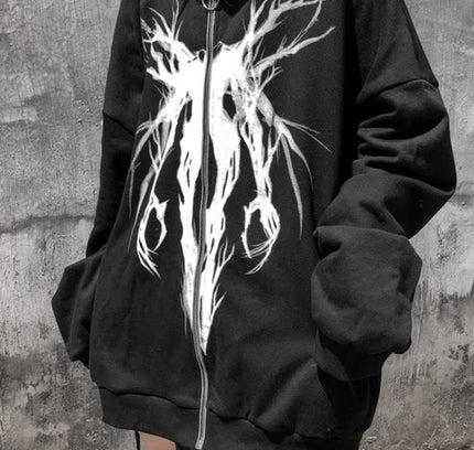 Unisex-Kapuzenpullover mit Reißverschluss im Grunge-Stil