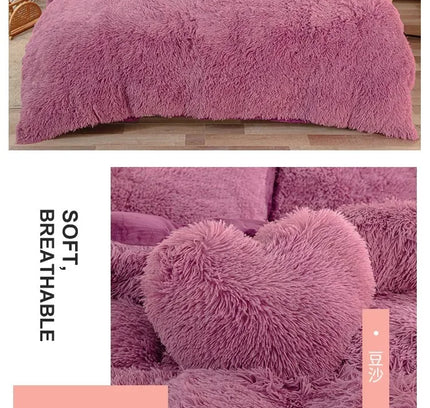 Luxury Autumn Winter Warm Pink Bedding Set Plush Kawaii Mink Velvet Queen Duvet Cover Set with Sheets Single Double Bedding Sets