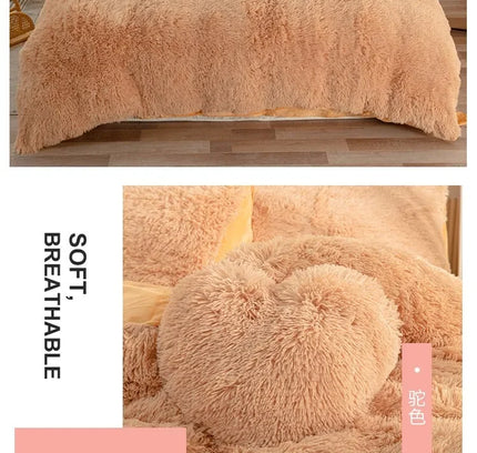 Luxury Autumn Winter Warm Pink Bedding Set Plush Kawaii Mink Velvet Queen Duvet Cover Set with Sheets Single Double Bedding Sets